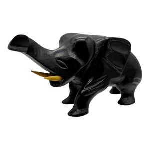 Unbranded Elephant Figurine Black Wood Carved Animal Sculpture Vintage Decor